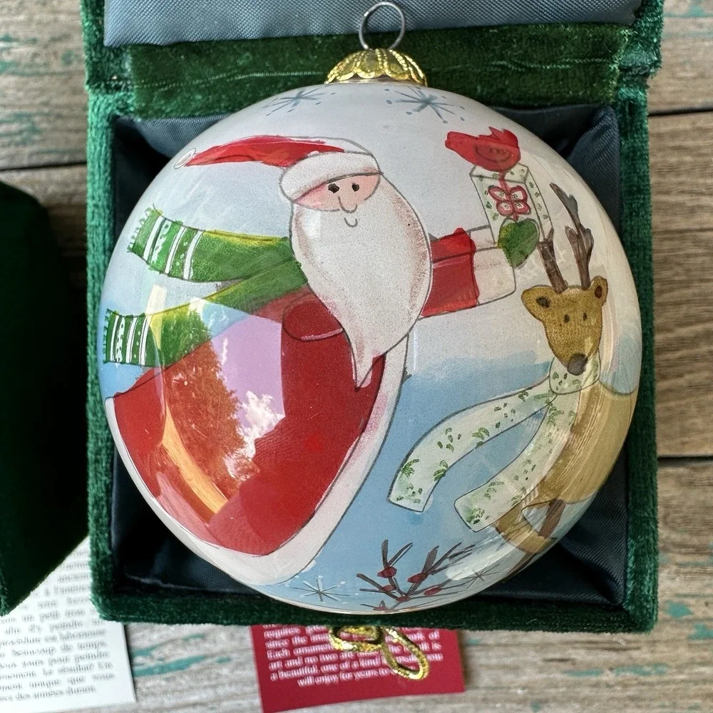 Pier 1 Li‎ Bien Glass Christmas Ornaments Santa Snowman Angels Box Set Of 2